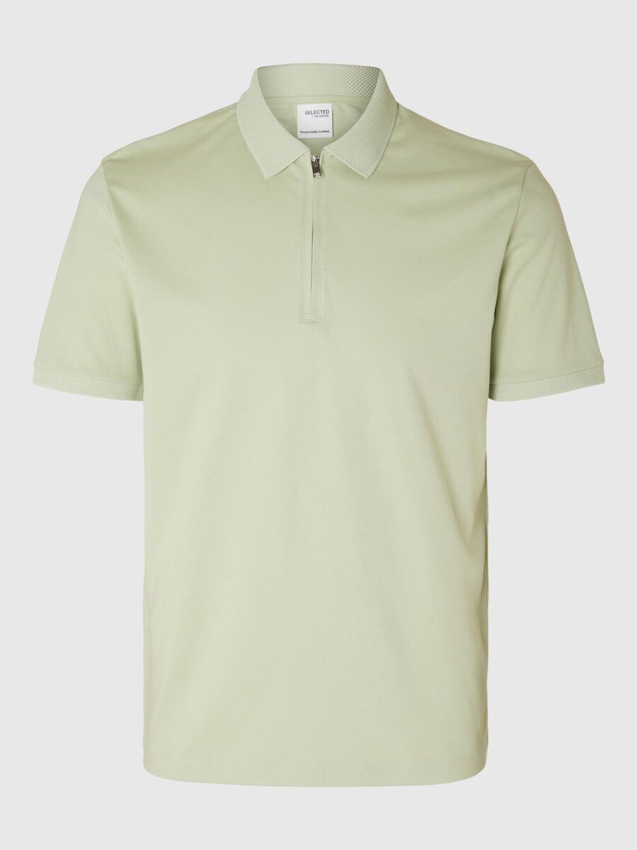 Selected ZIPPER POLO SHIRT, Bok Choy, highres - 16079026_BokChoy_001.jpg