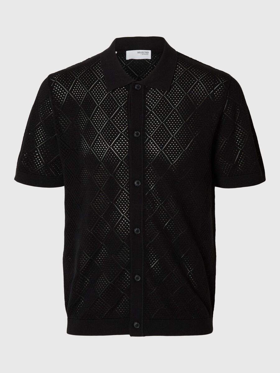 Selected MANCHES COURTES POLO EN MAILLE, Black, highres - 16097564_Black_001.jpg