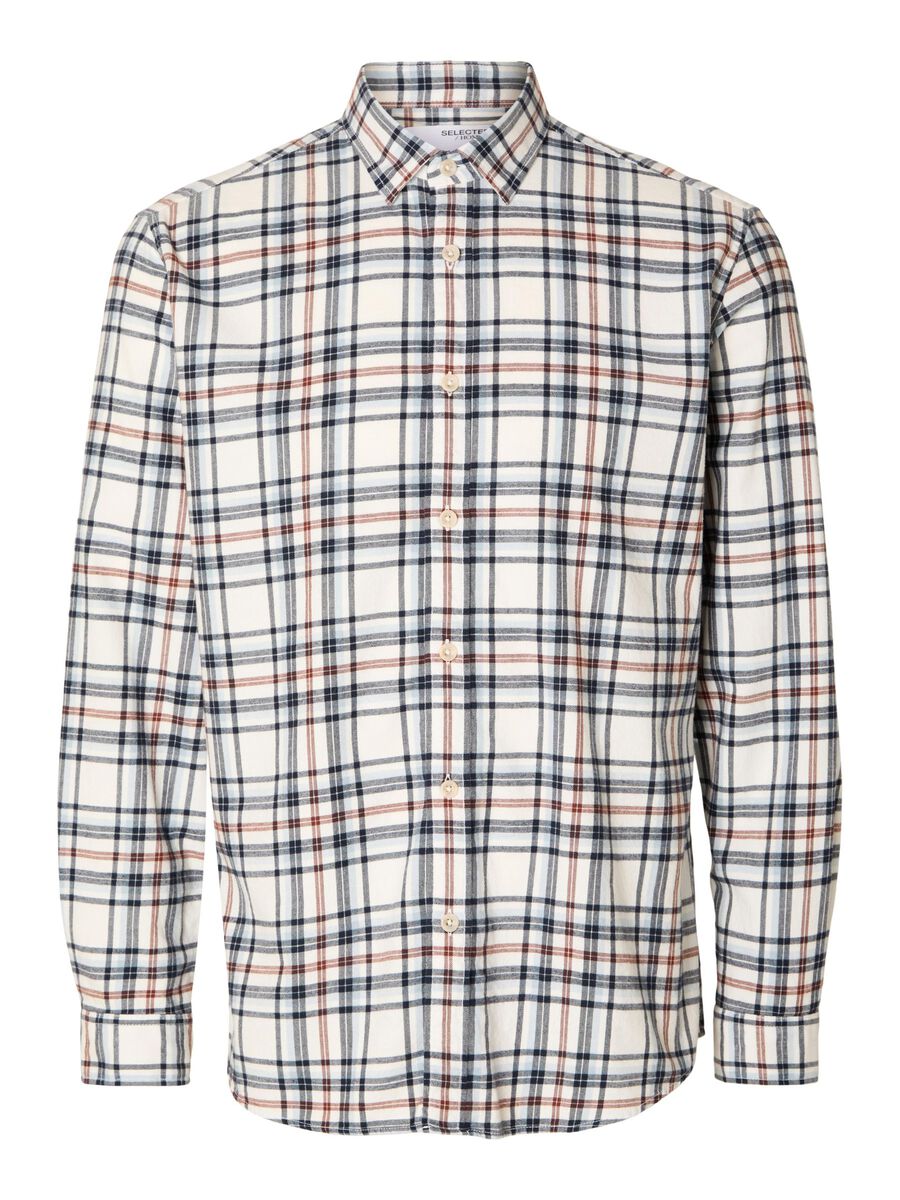 Selected LONG-SLEEVED FLANNEL SHIRT, Egret, highres - 16092032_Egret_1072970_001.jpg