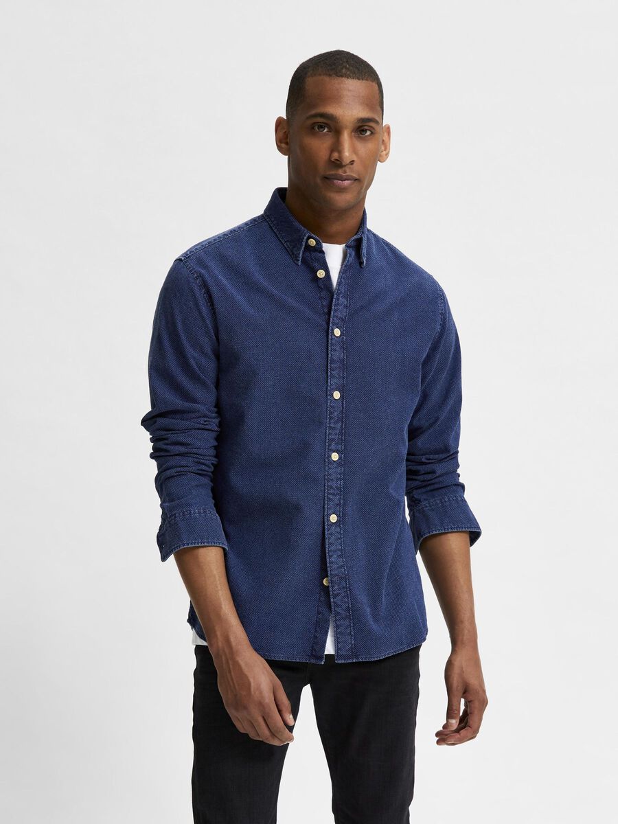 Selected TEXTURED DENIM SHIRT, Medium Blue Denim, highres - 16080847_MediumBlueDenim_876256_003.jpg