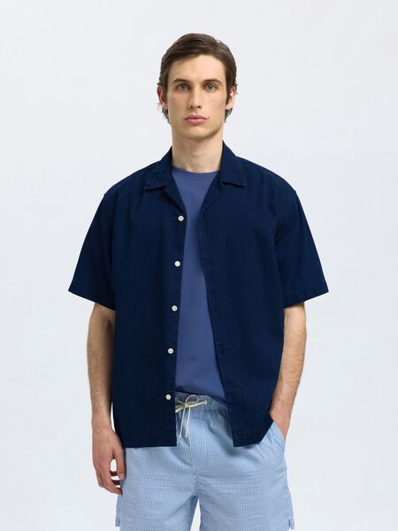 Selected SHORT SLEEVED DENIM SHIRT, Dark Blue Denim, highres - 16097694_DarkBlueDenim_003.jpg
