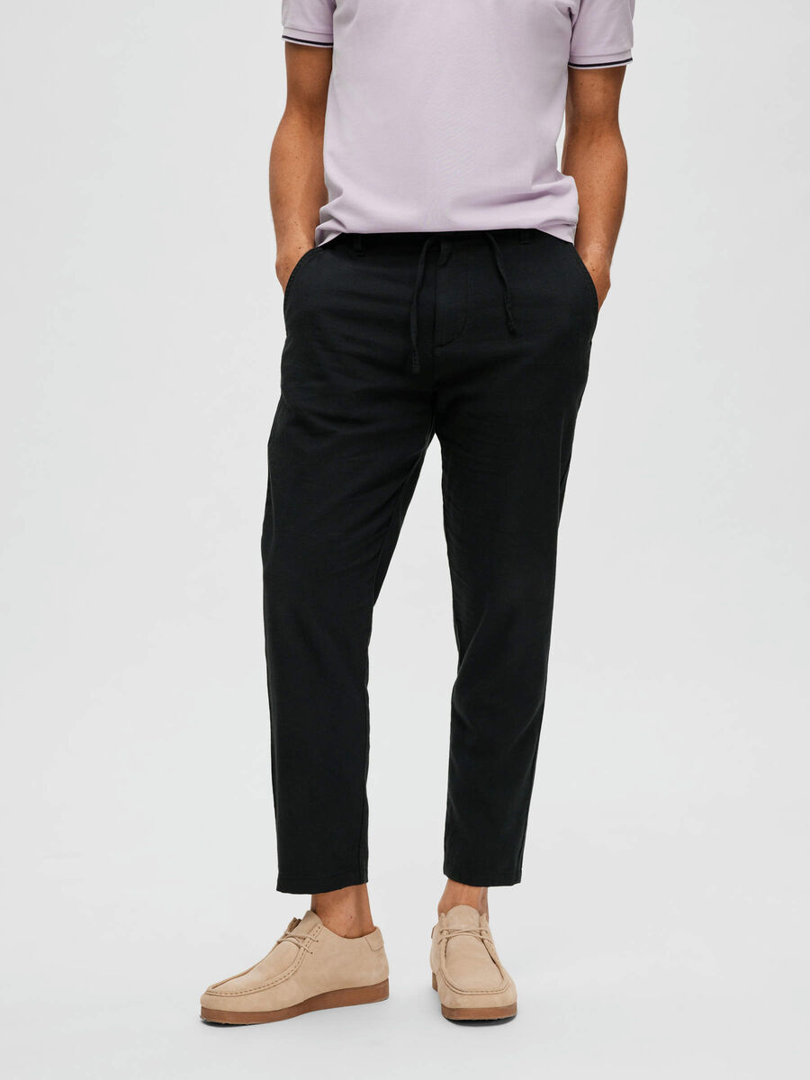 Selected SLIM TAPERED LINEN BLEND TROUSERS, Black, highres - 16087636_Black_003.jpg