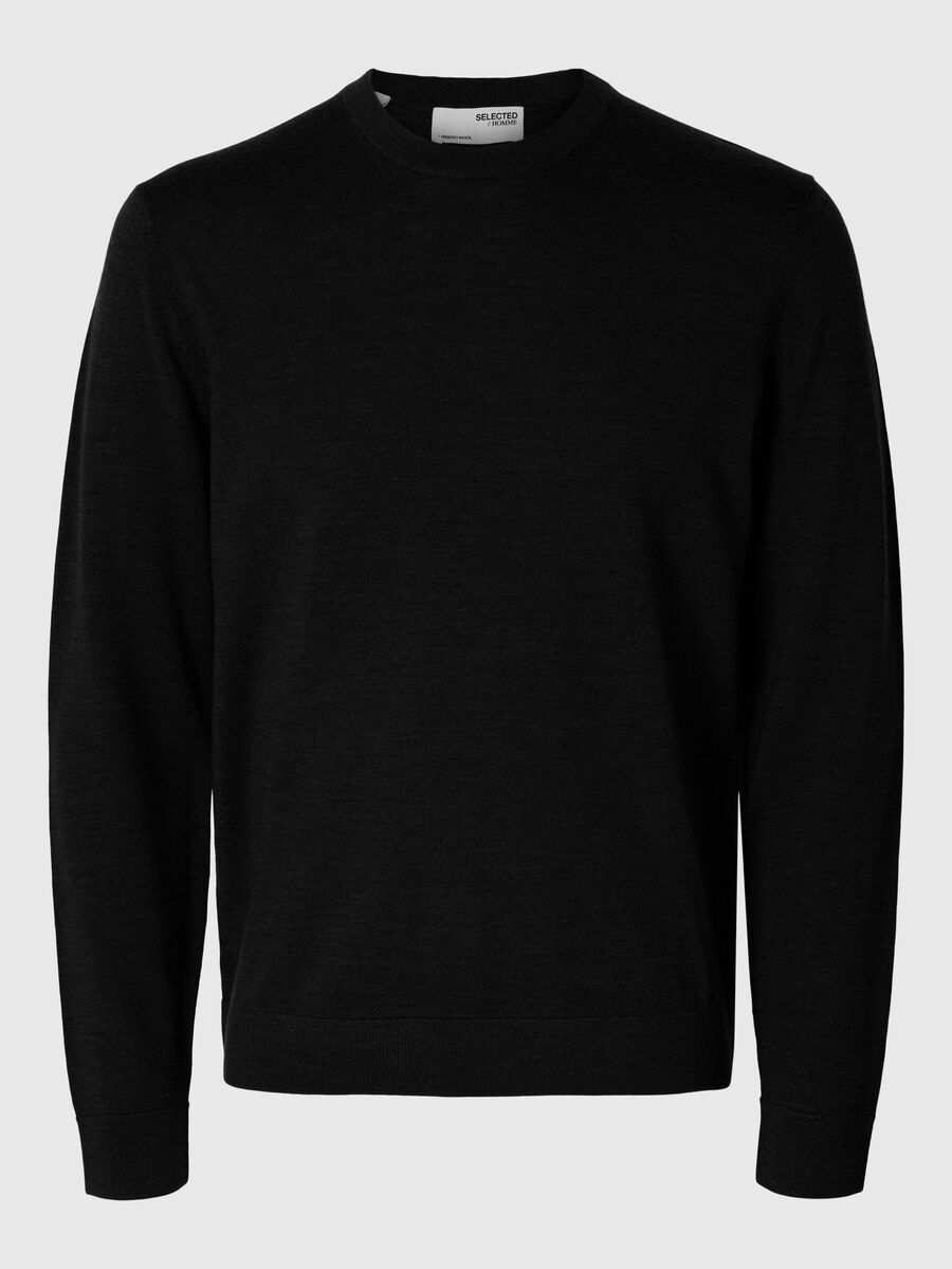 Selected 100% MERINOULD SWEATER MED RUND HALS, Black, highres - 16094647_Black_001.jpg