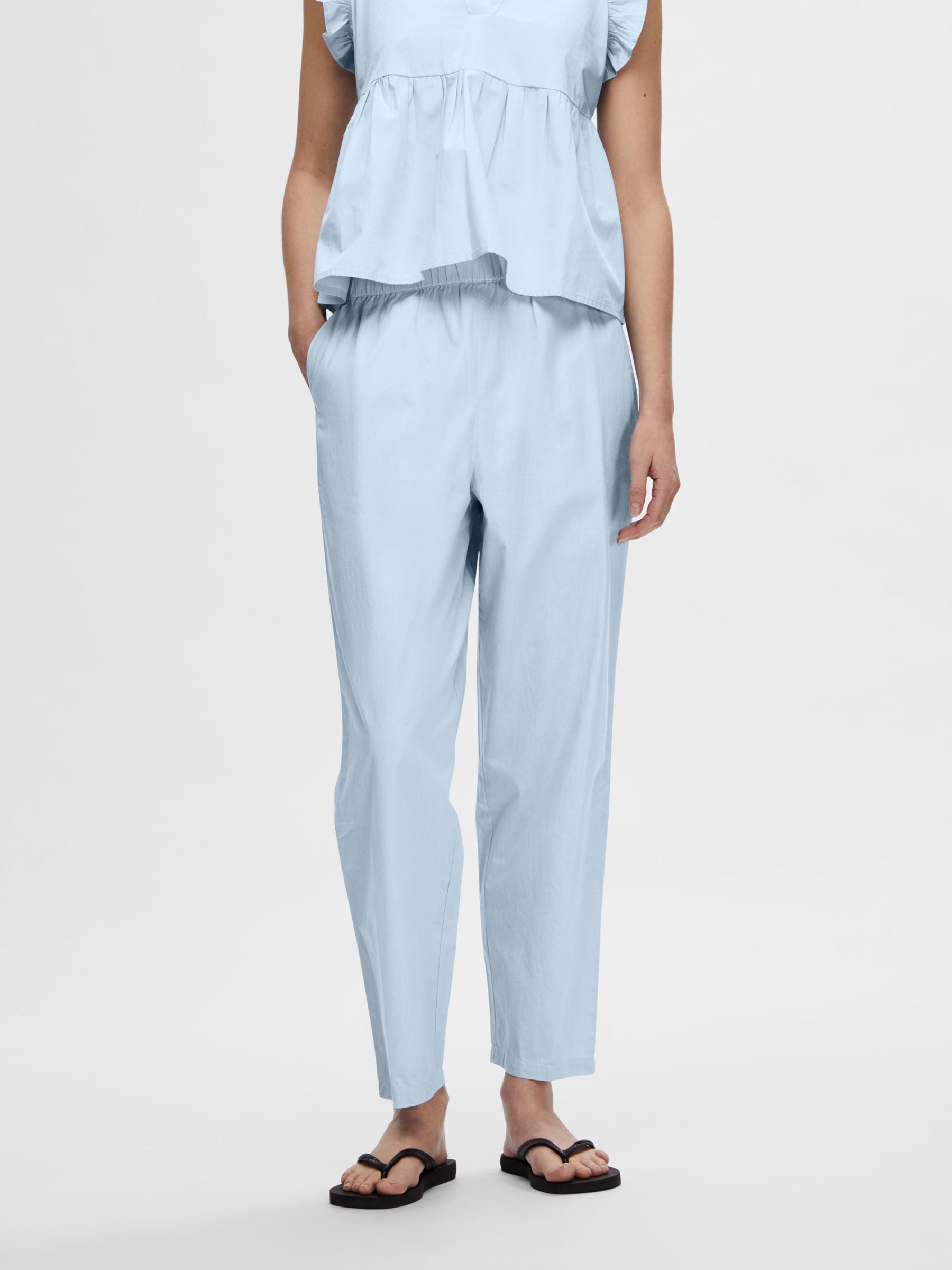 Pantalon coton femme taille haute best sale