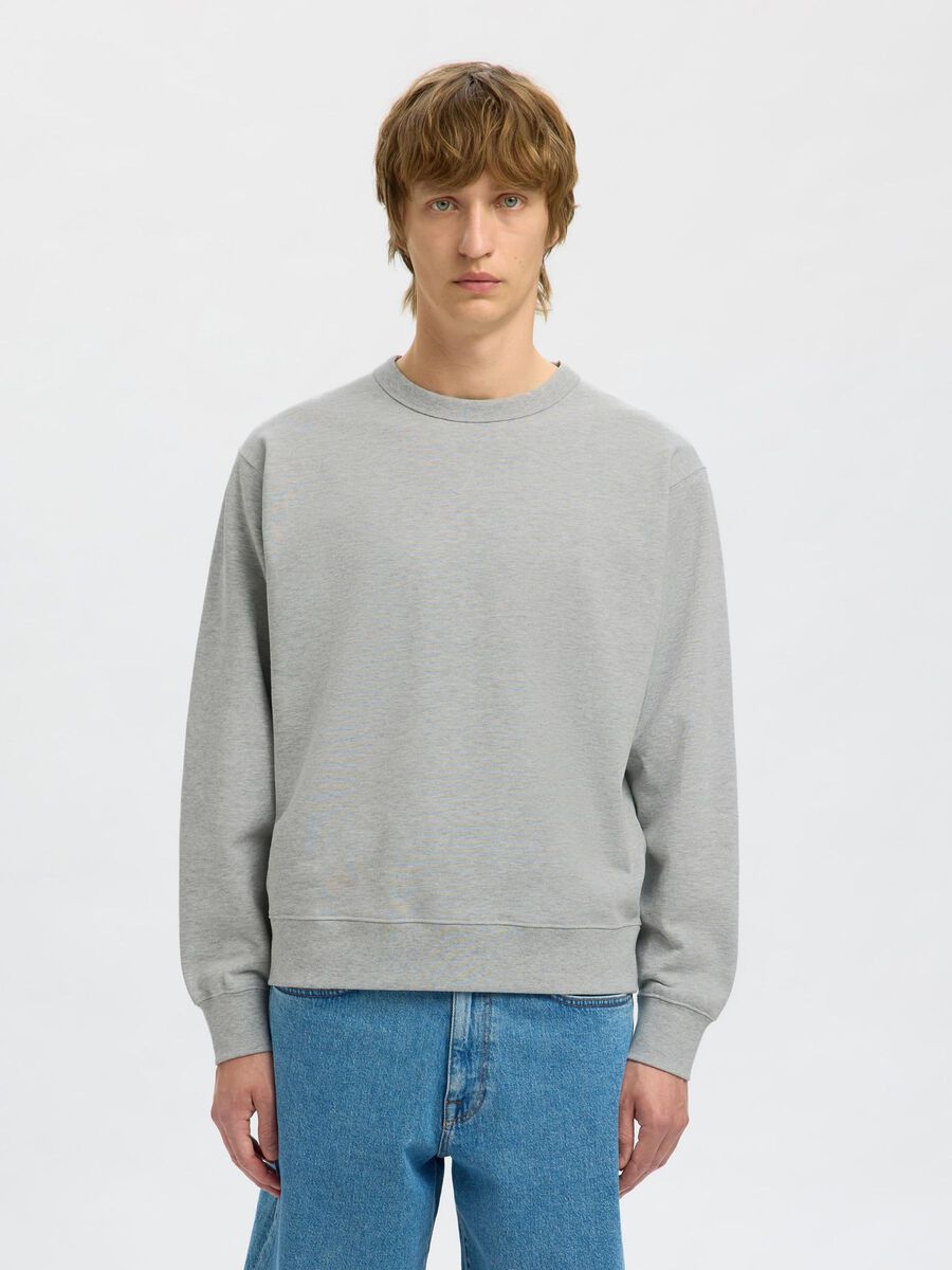 Selected 100% COTTON SWEATSHIRT, Light Grey Melange, highres - 16099829_LightGreyMelange_003.jpg