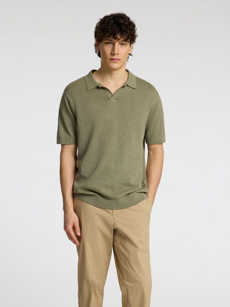 Selected KORTE MOUWEN GEBREIDE POLO, Vetiver, highres - 16096197_Vetiver_003.jpg