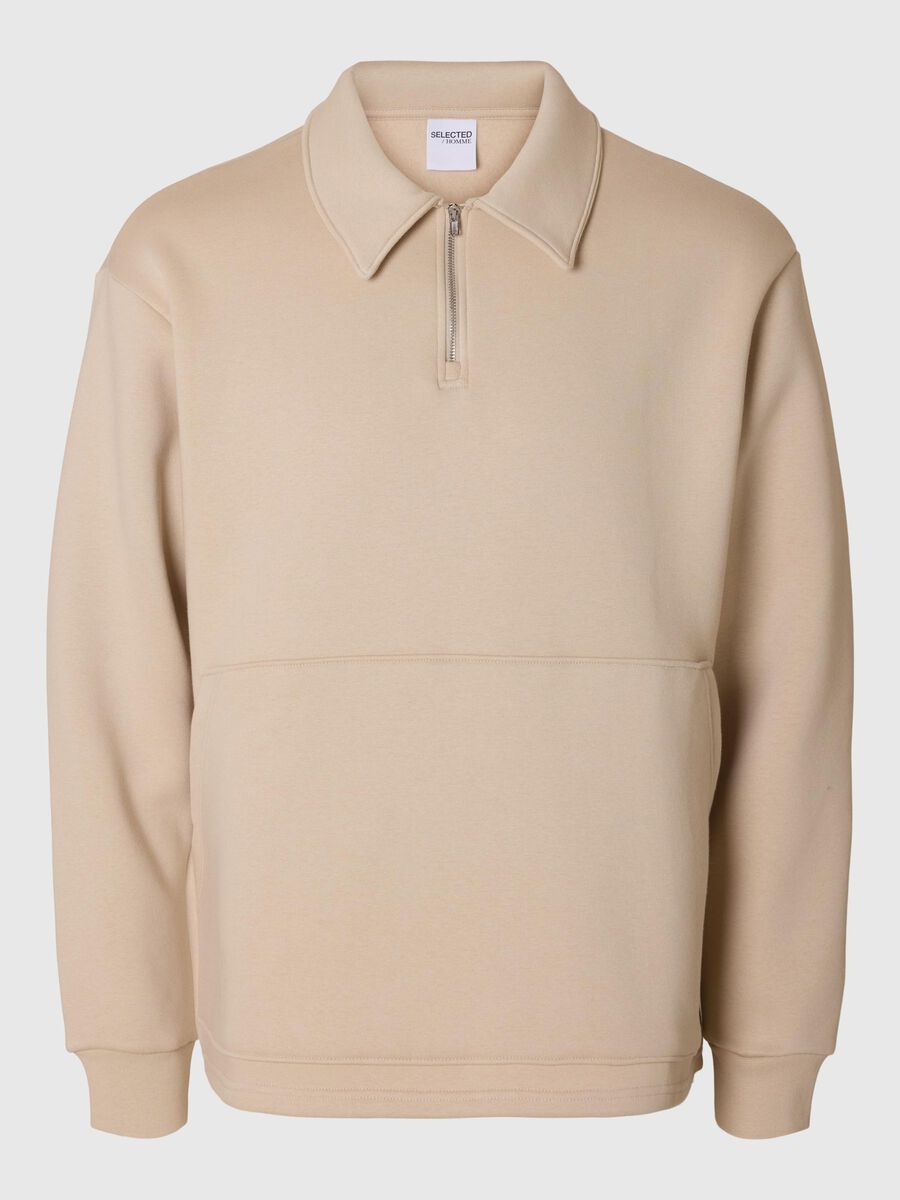 Selected HALF-ZIP SWEATSHIRT, Oatmeal, highres - 16092719_Oatmeal_001.jpg