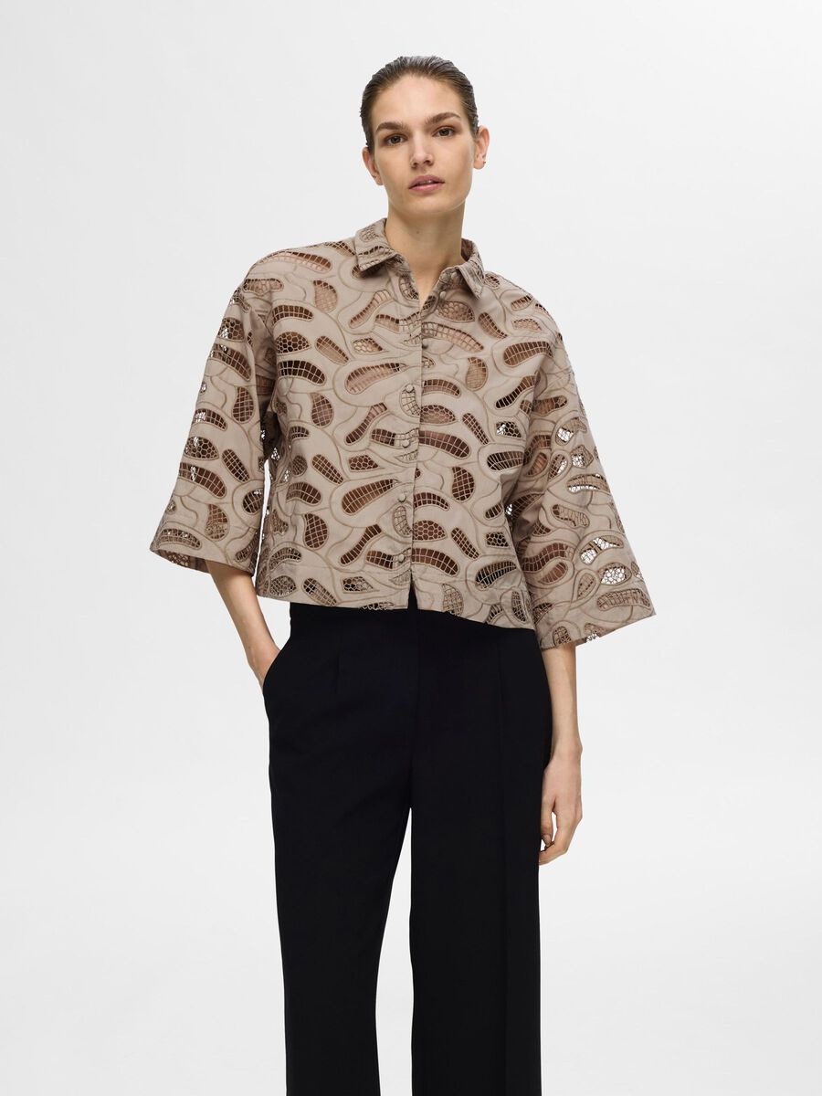 Selected BRODERIE ANGLAISE CROPPED SHIRT, Humus, highres - 16094025_Humus_003.jpg
