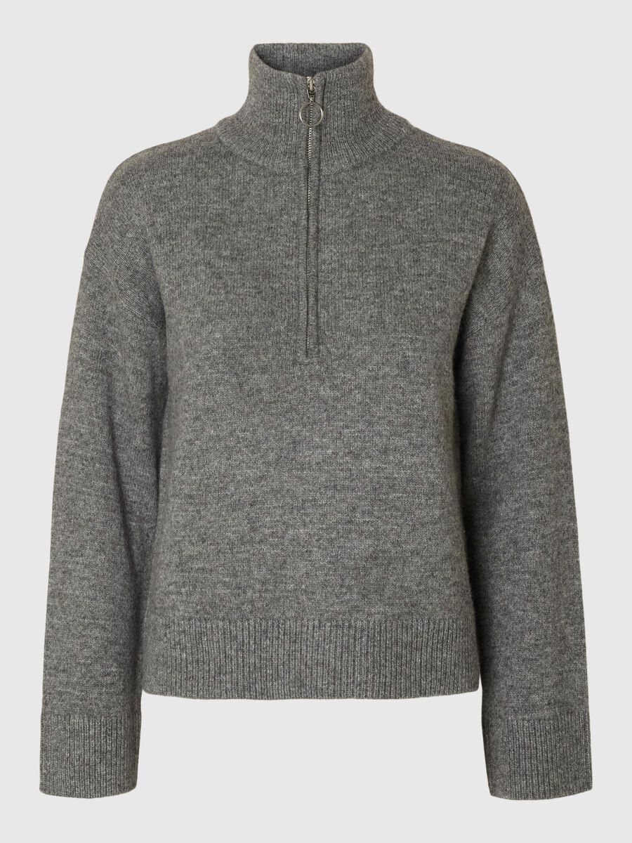 Selected WOOL BLEND HALF-ZIP JUMPER, Medium Grey Melange, highres - 16097968_MediumGreyMelange_001.jpg