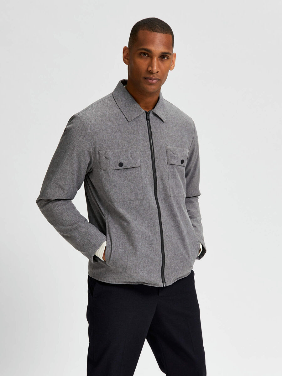 Selected ZIP-THROUGH STRETCH JACKET, Grey Melange, highres - 16079379_GreyMelange_003.jpg