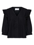 Selected ORGANIC COTTON BRODERIE ANGLAISE FRILL SHIRT, Black, highres - 16079089_Black_001.jpg