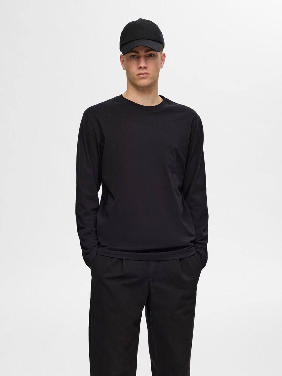 Selected LONG-SLEEVED T-SHIRT, Black, highres - 16092457_Black_003.jpg