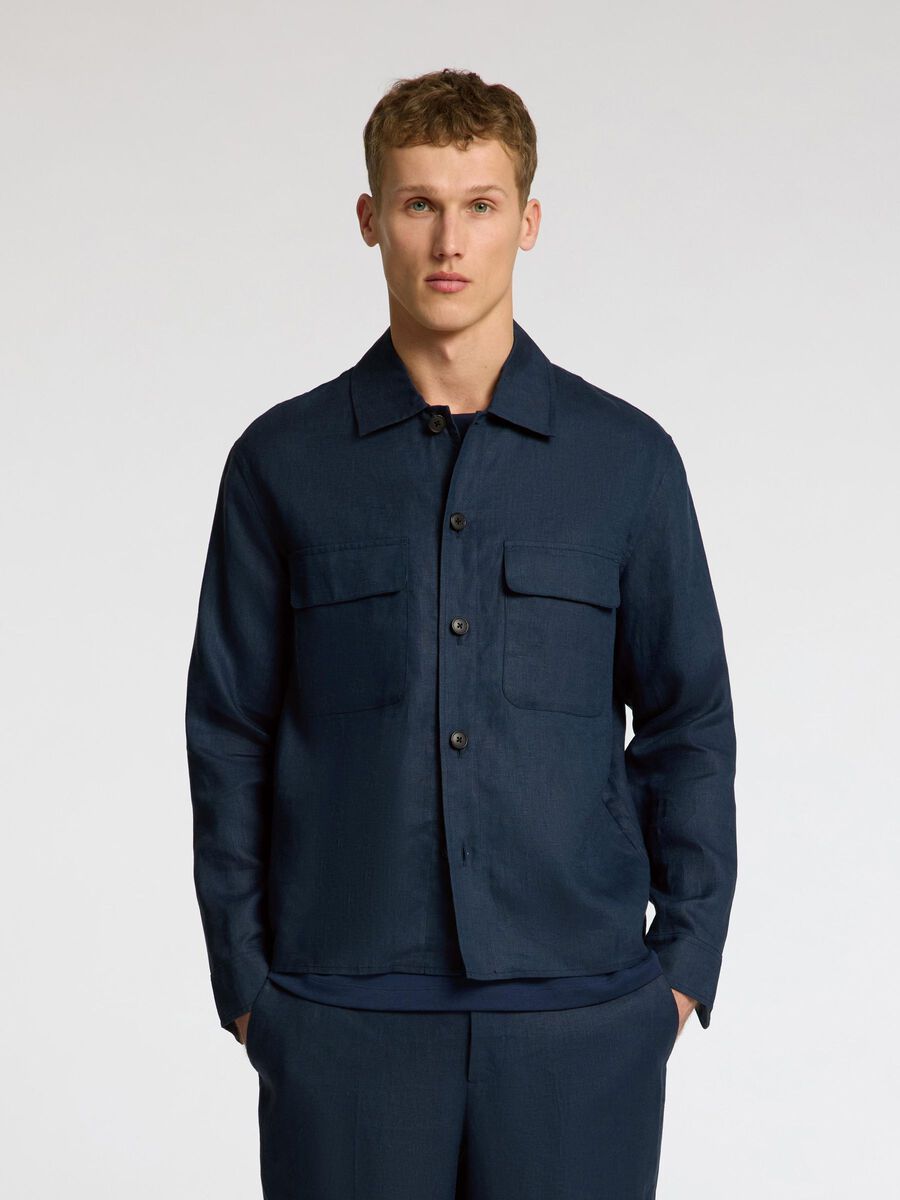 Selected 100% LINEN OVERSHIRT, Outer Space, highres - 16098995_OuterSpace_003.jpg