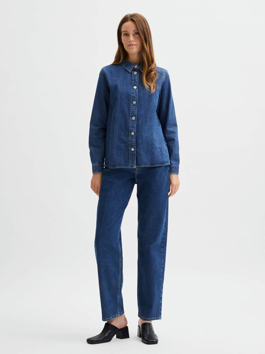 Selected HØY MIDJE STRAIGHT FIT JEANS, Dark Blue Denim, highres - 16080497_DarkBlueDenim_005.jpg