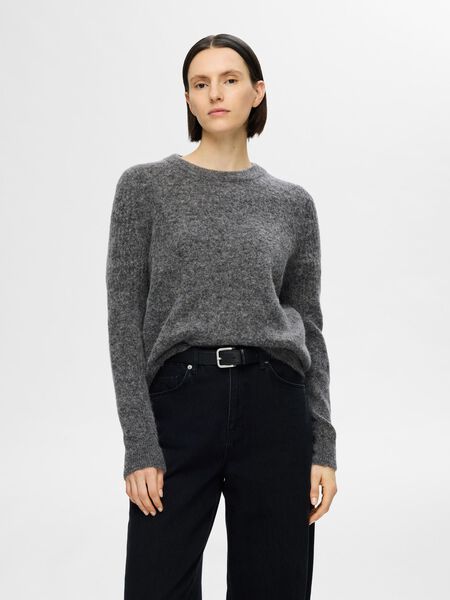 Selected KNITTED WOOL BLEND JUMPER, Medium Grey Melange, highres - 16094157_MediumGreyMelange_003.jpg