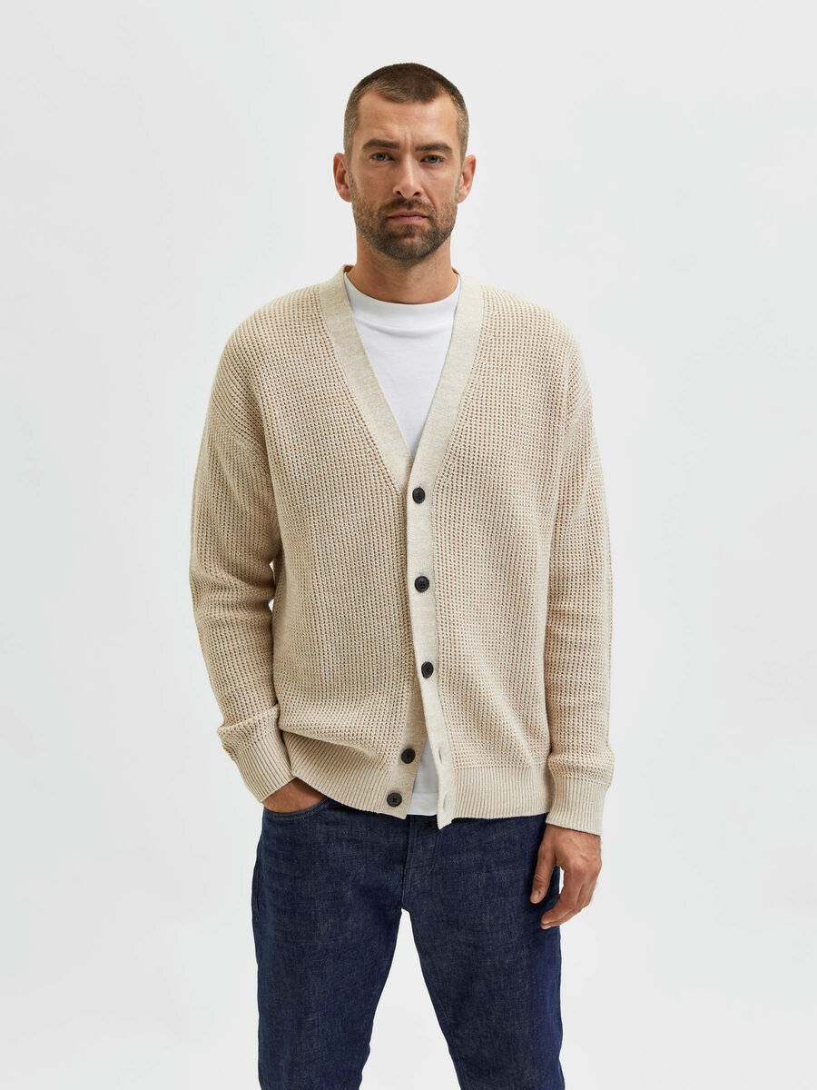 Selected Homme SLHRAI CARDIGAN - Cardigan - oatmeal detail/off