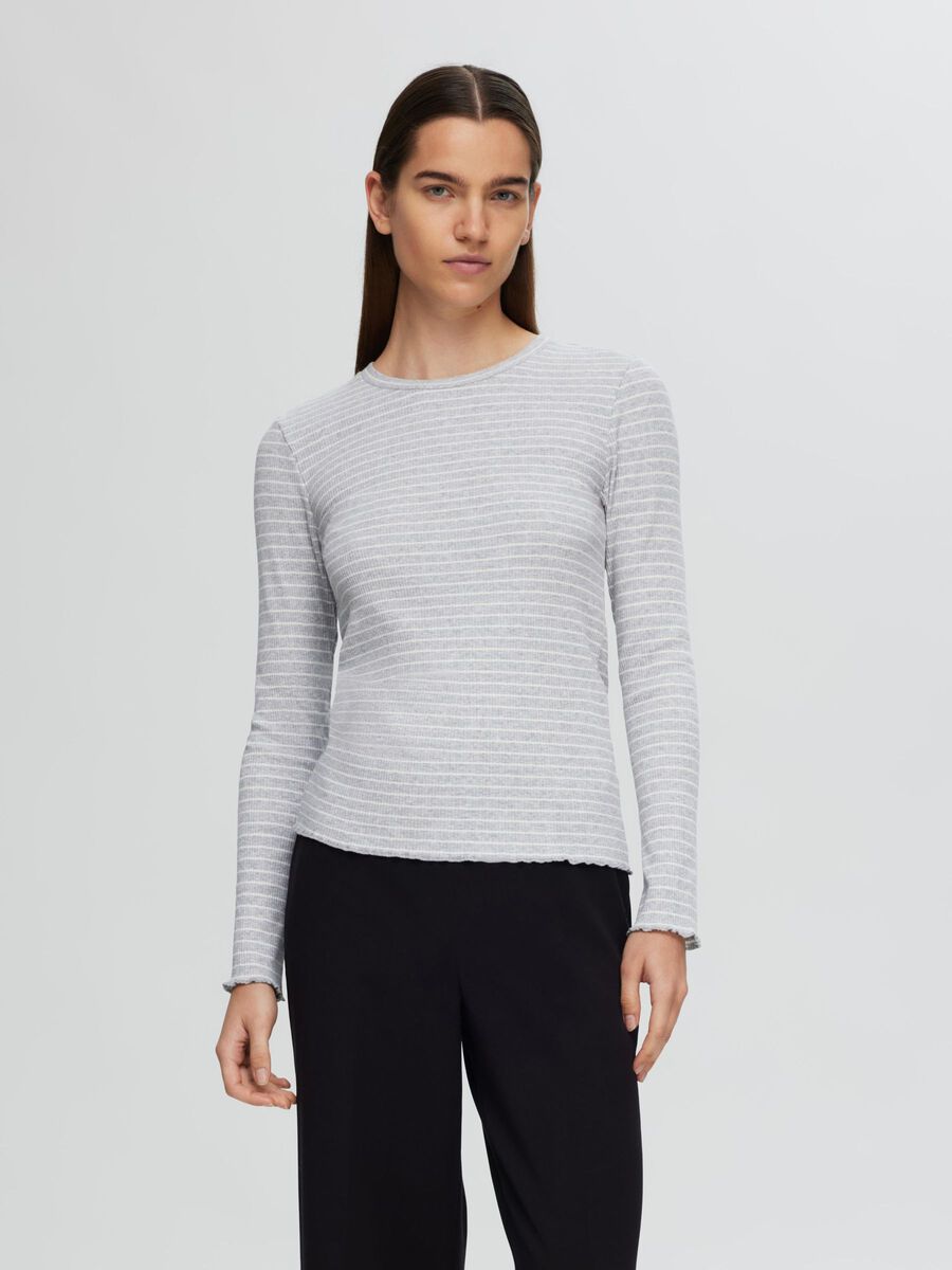 Selected STRIBET LANGÆRMET T-SHIRT, Light Grey Melange, highres - 16078946_LightGreyMelange_841417_003.jpg