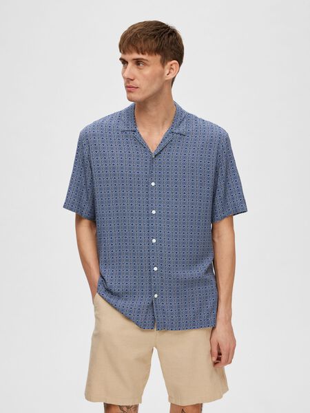 Selected PATTERNED SHORT SLEEVED SHIRT, Dark Navy, highres - 16088360_DarkNavy_999519_003.jpg