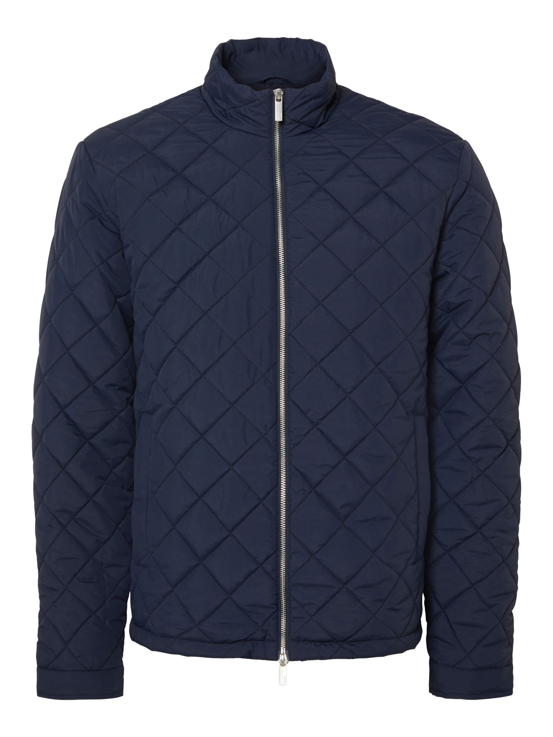 Blue quilted bomber jacket sales