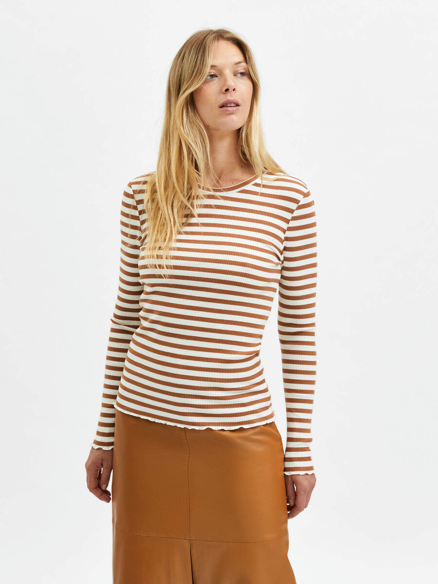 Selected STRIPED LONG-SLEEVED T-SHIRT, Brown Sugar, highres - 16078946_BrownSugar_841417_003.jpg