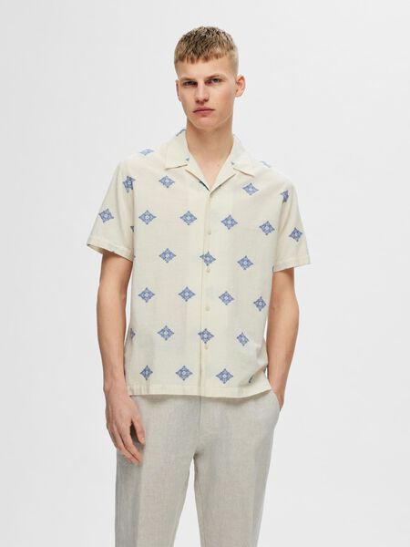 Selected PRINTED COTTON SHORT SLEEVED SHIRT, Egret, highres - 16093664_Egret_1103040_003.jpg