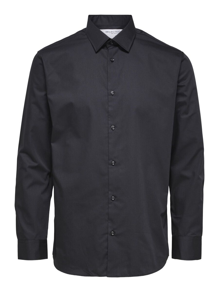 Selected LONG-SLEEVED SLIM FIT SHIRT, Black, highres - 16080200_Black_001.jpg