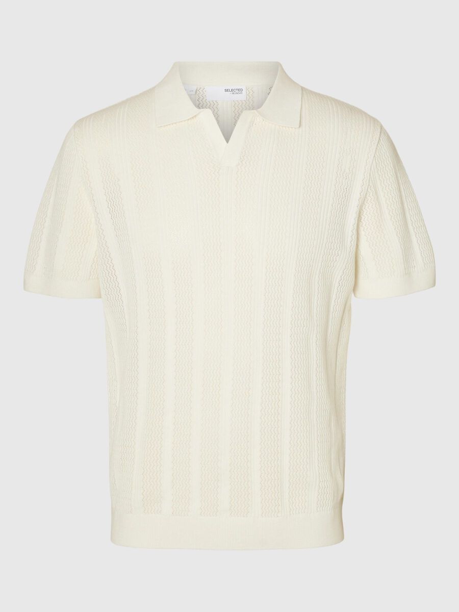 Selected 100% COTTON KNITTED POLO SHIRT, Egret, highres - 16096390_Egret_001.jpg