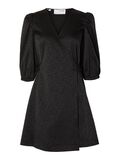 Selected SATIN PUFF SLEEVED DRESS, Black, highres - 16091588_Black_001.jpg