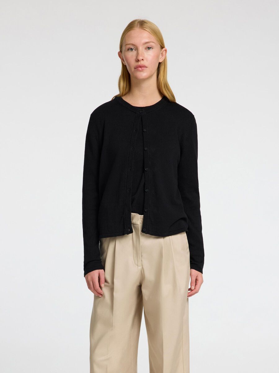 Selected LIN MÉLANGÉ CARDIGAN EN MAILLE, Black, highres - 16096203_Black_003.jpg
