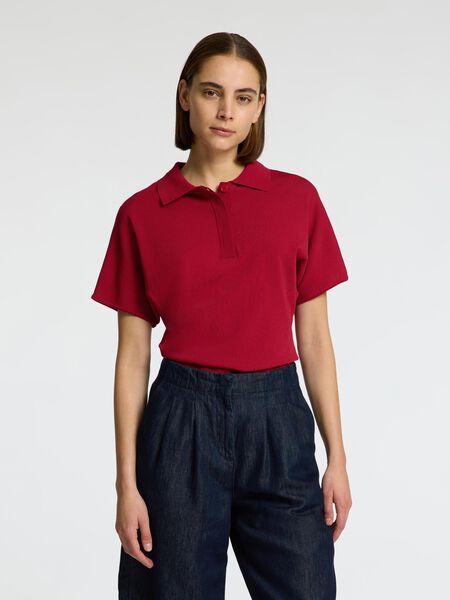 Selected SHORT SLEEVED KNITTED POLO SHIRT, Savvy Red, highres - 16099120_SavvyRed_003.jpg