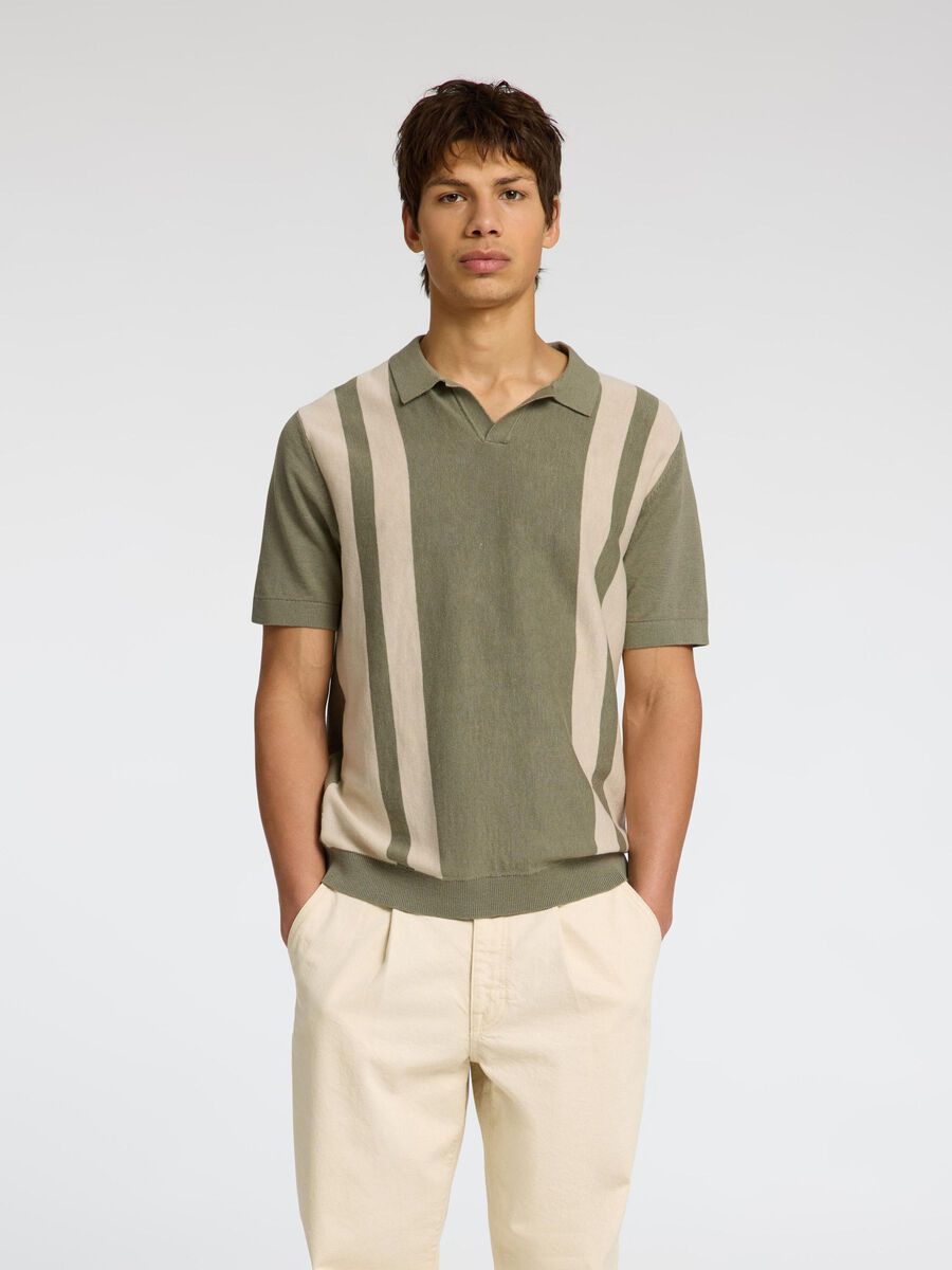 Selected SHORT SLEEVED KNITTED POLO SHIRT, Vetiver, highres - 16096197_Vetiver_1151789_003.jpg