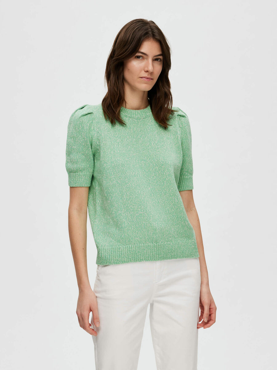 Selected PUFF SLEEVED KNITTED TOP, Absinthe Green, highres - 16090455_AbsintheGreen_1043267_003.jpg