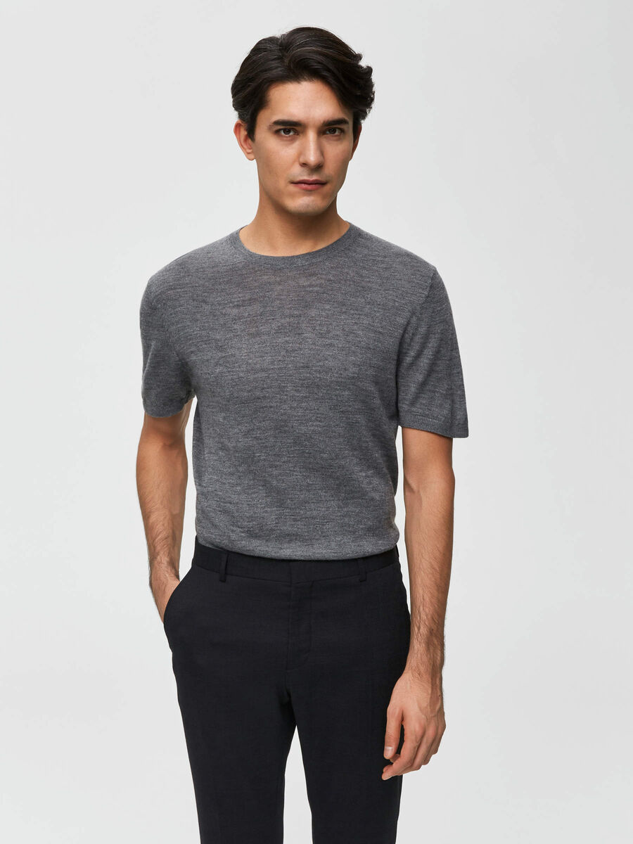 Selected MERINO ULD - T-SHIRT, Medium Grey Melange, highres - 16067057_MediumGreyMelange_003.jpg