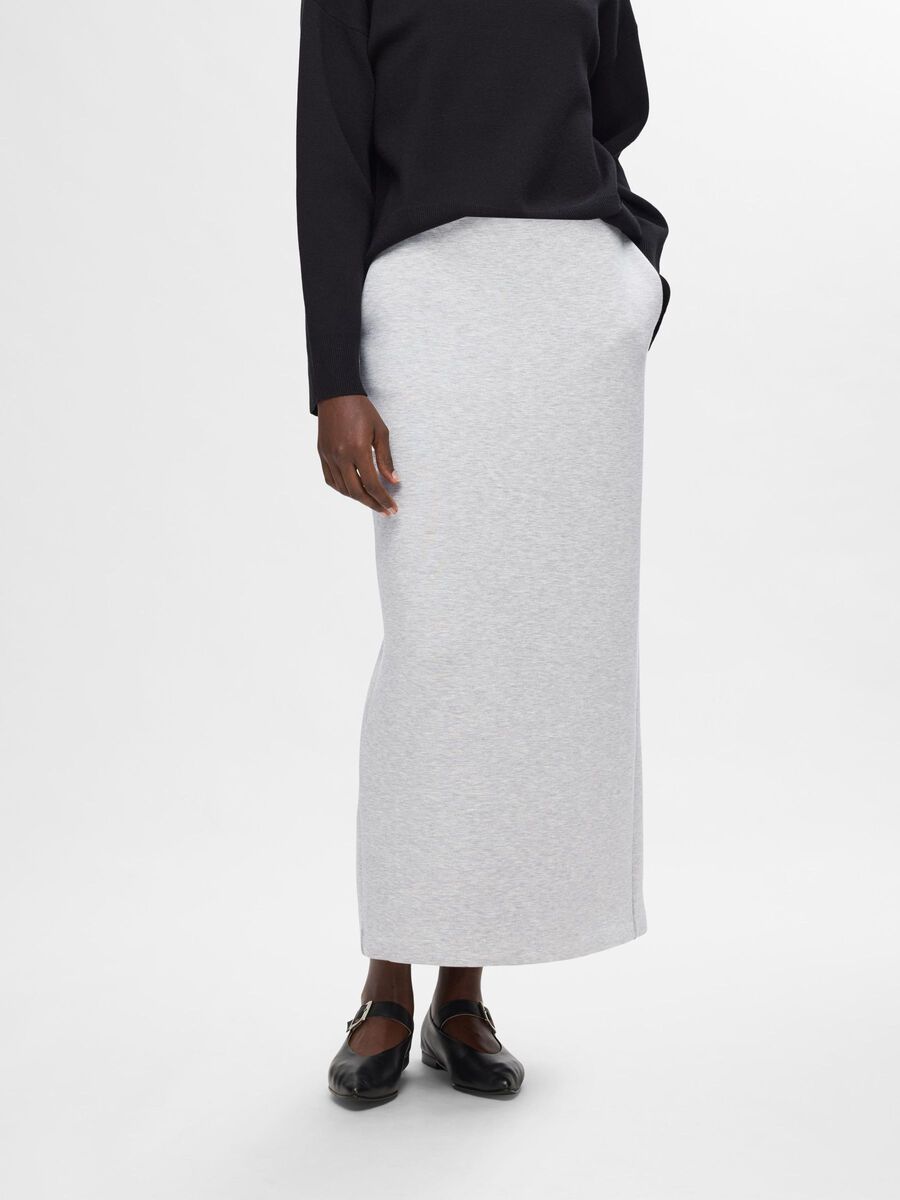 Selected MEZCLA DE VISCOSA FALDA MAXI, Light Grey Melange, highres - 16095270_LightGreyMelange_003.jpg