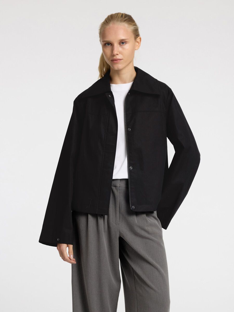 Selected 100% COTTON SHORT JACKET, Black, highres - 16097785_Black_003.jpg