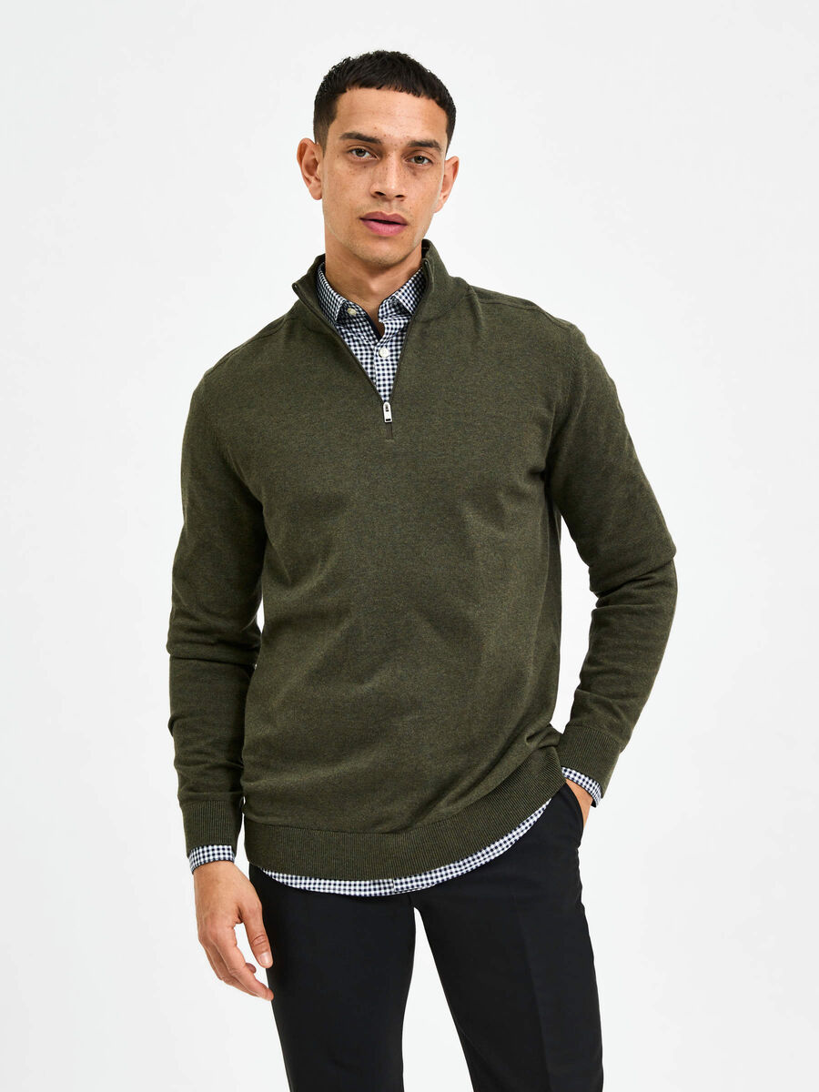 Selected HALF ZIP - KNITTED CARDIGAN, Forest Night, highres - 16074687_ForestNight_779218_003.jpg