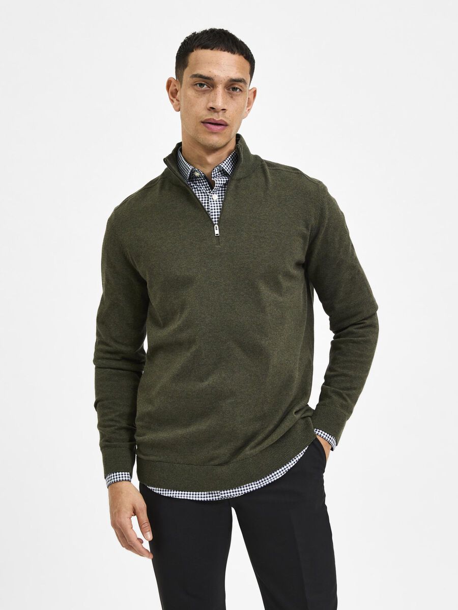 Selected HALF ZIP - KNITTED CARDIGAN, Forest Night, highres - 16074687_ForestNight_779218_003.jpg
