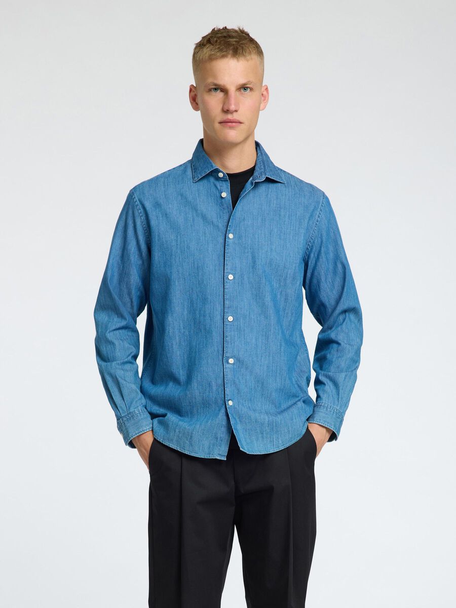 Selected 100% COTTON DENIM SHIRT, Medium Blue Denim, highres - 16095719_MediumBlueDenim_003.jpg