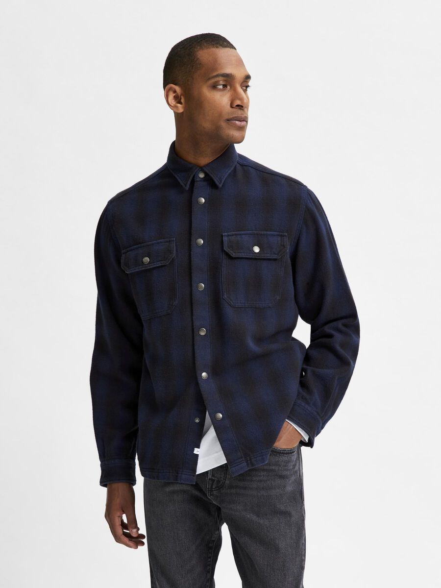 Selected CHECKED OVERSHIRT, Navy Blazer, highres - 16080849_NavyBlazer_876265_003.jpg