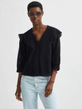 Selected ORGANIC COTTON BRODERIE ANGLAISE FRILL SHIRT, Black, highres - 16079089_Black_008.jpg