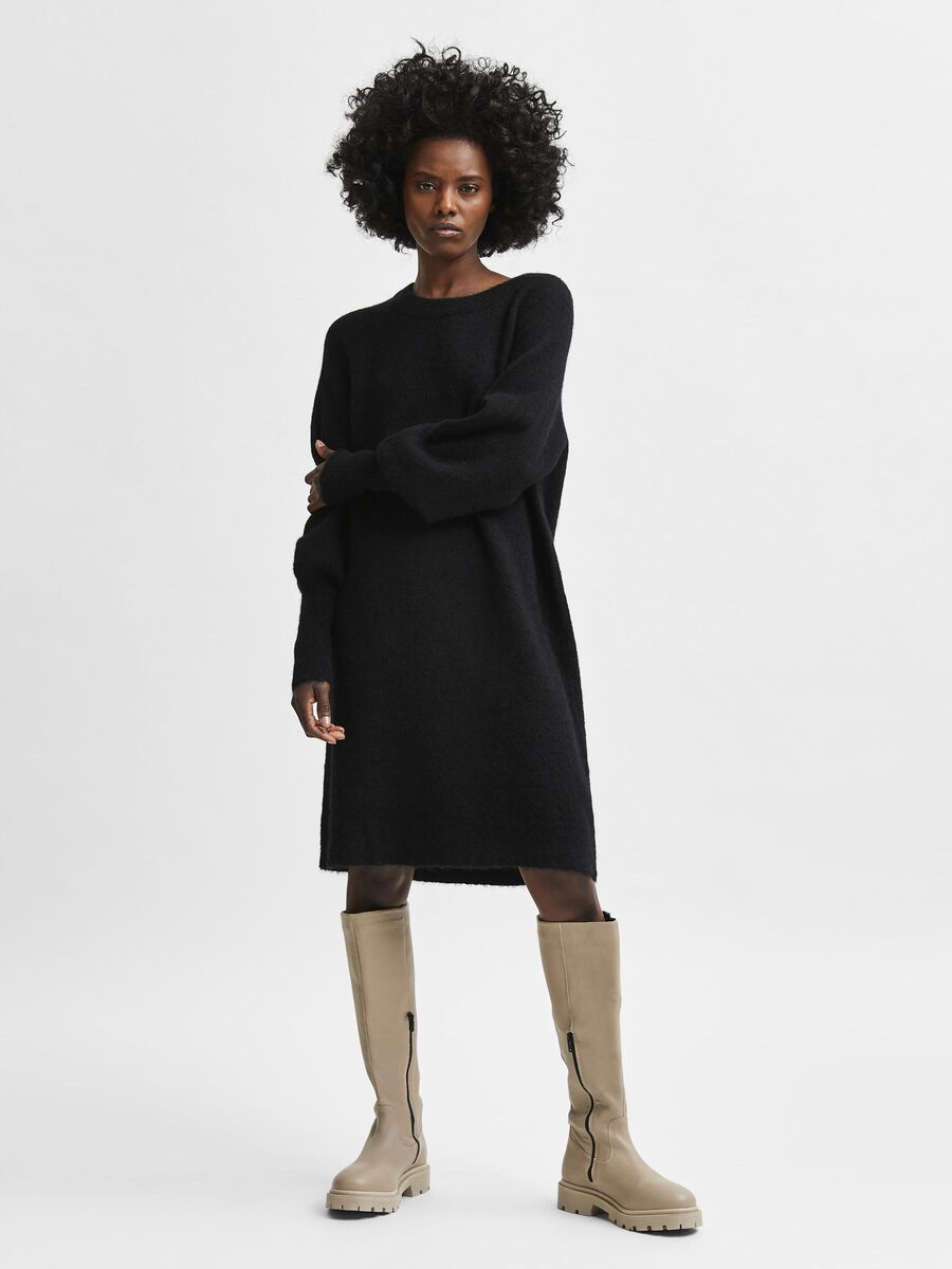 Selected LONG SLEEVED KNITTED DRESS, Black, highres - 16082201_Black_003.jpg