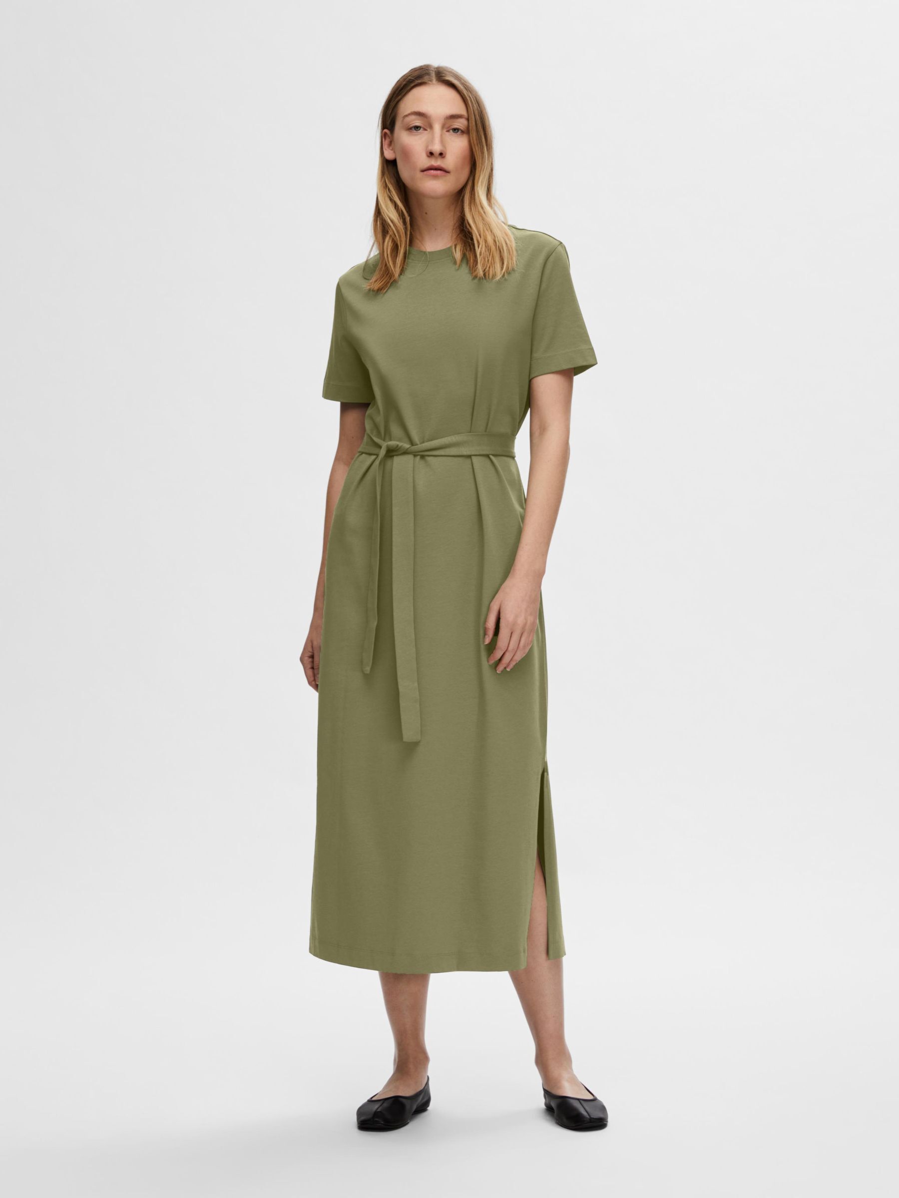 RIEM MIDI JURK Groen SELECTED FEMME