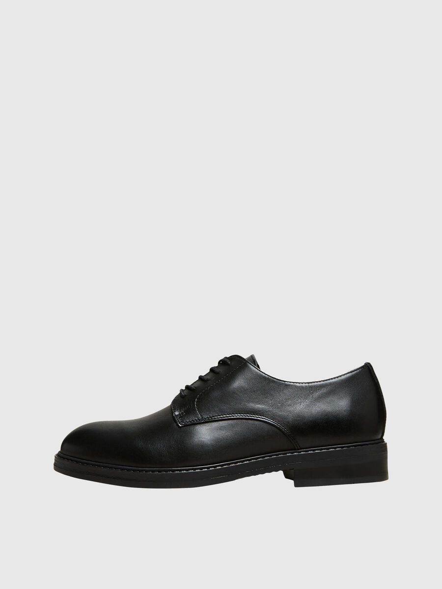 Selected LEATHER DERBY SHOES, Black, highres - 16095935_Black_001.jpg