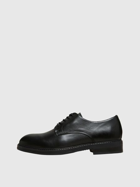 Selected LEATHER DERBY SHOES, Black, highres - 16095935_Black_001.jpg