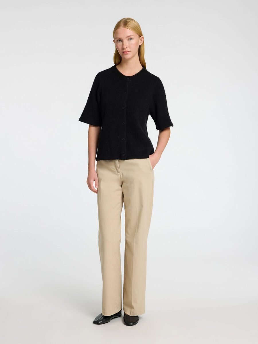 Selected WOOL BLEND SHORT SLEEVED CARDIGAN, Black, highres - 16096194_Black_005.jpg
