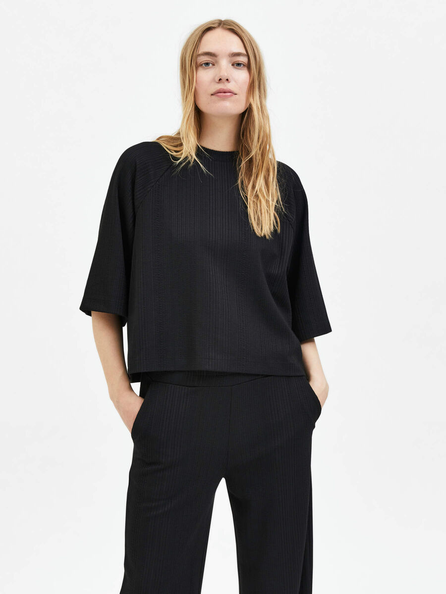 Selected CROPPED BLOUSE, Black, highres - 16085631_Black_003.jpg