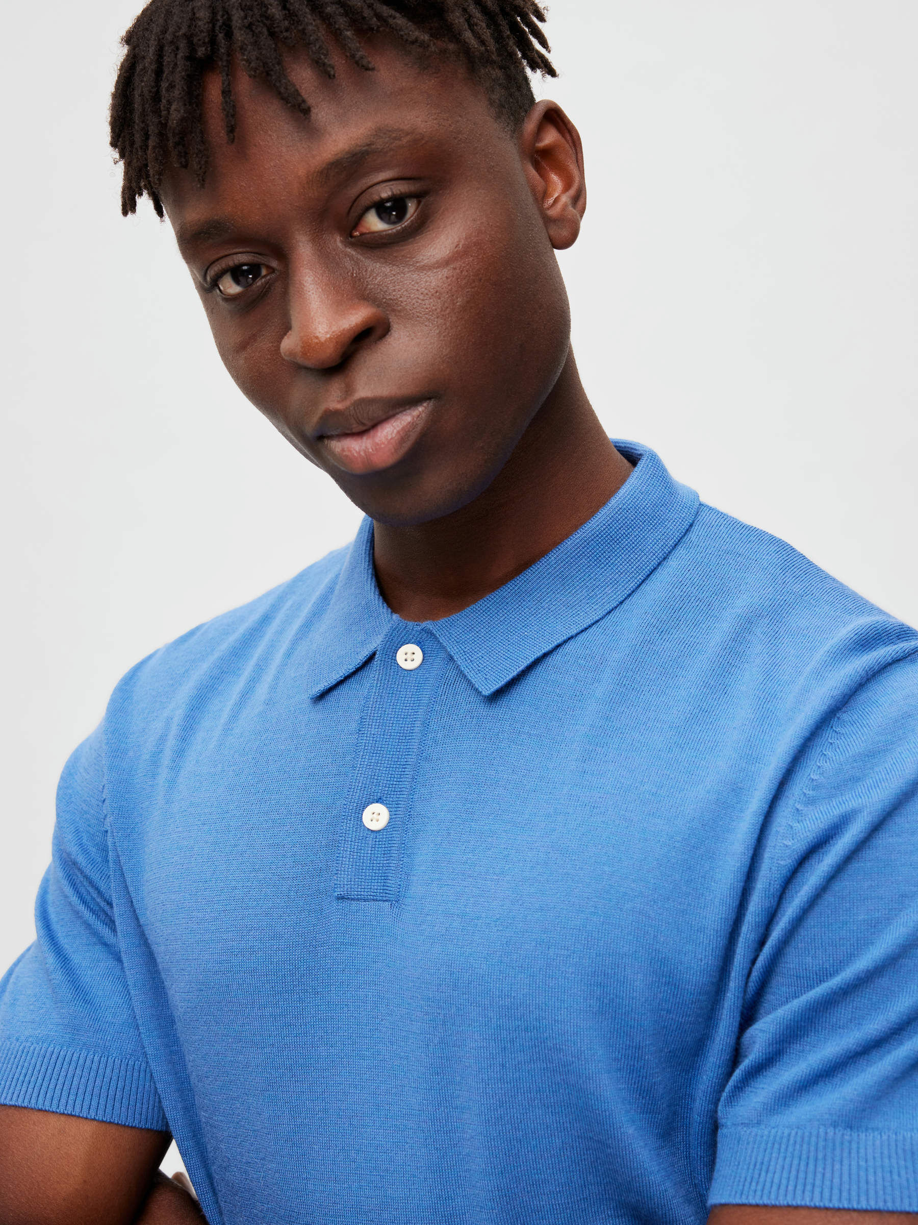 KNITTED POLO SHIRT Blue SELECTED HOMME