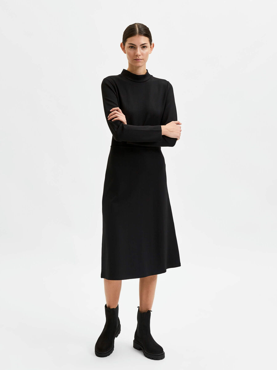 Selected HIGH NECK MIDI DRESS, Black, highres - 16079834_Black_003.jpg