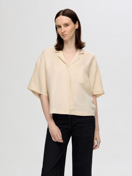 Selected LINEN BLEND SHORT SLEEVED SHIRT, Sandshell, highres - 16093093_Sandshell_003.jpg