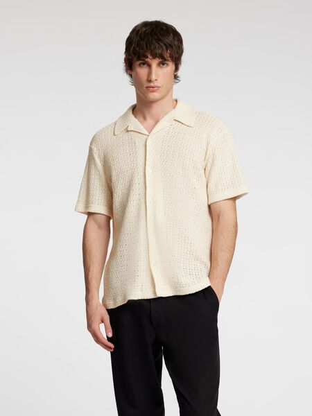 Selected KNITTED JAQUARD SHORT SLEEVED SHIRT, Egret, highres - 16096769_Egret_003.jpg